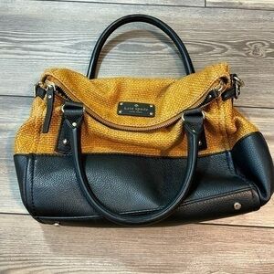Kate Spade Woven Rattan With Black Leather Handbag EUC Dust Bag Included